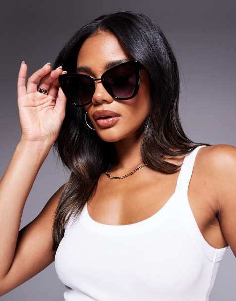 Quay - All talk - Occhiali da sole cat-eye grandi color nero e oro - view 1