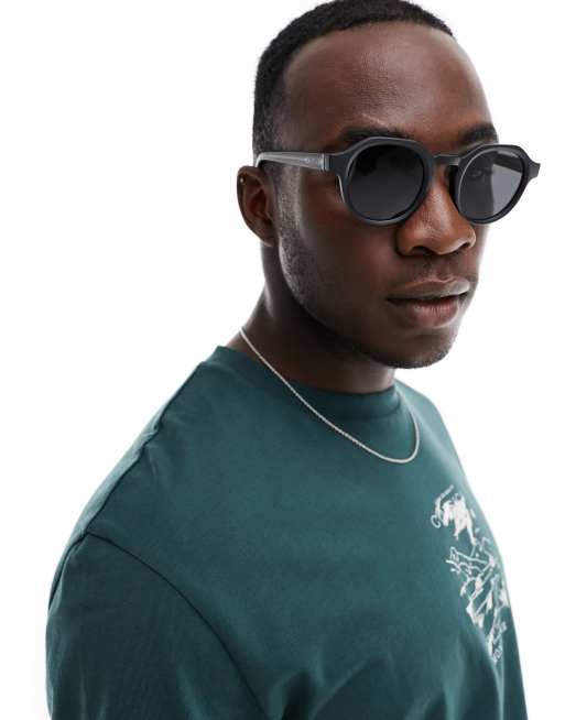 Quay another round beveled round sunglasses in black polarized