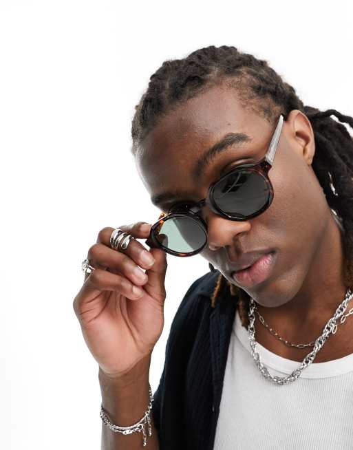 Quay – Another Round Bevelled – Runde Sonnenbrille mit brauner Schildpattoptik und polarisierten Gläsern