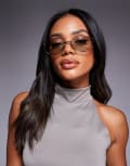 [Quay Australia] Quay Anyways slim round metal sunglasses in silver with pale green lens No Size SILVER