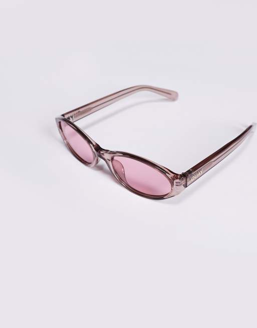 Quay aura points slim oval sunglasses in clear pink, 2 of 3