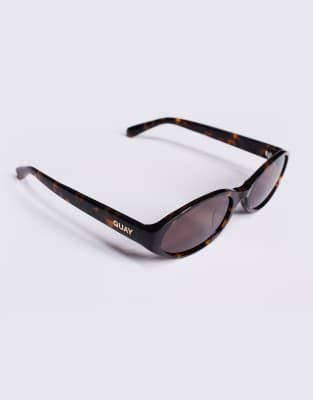 Quay Aura Points Slim Oval Sunglasses In Black