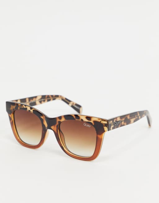 Quay Australia - After Hours - Lunettes de soleil carrées oversize - Écaille marron dégradé