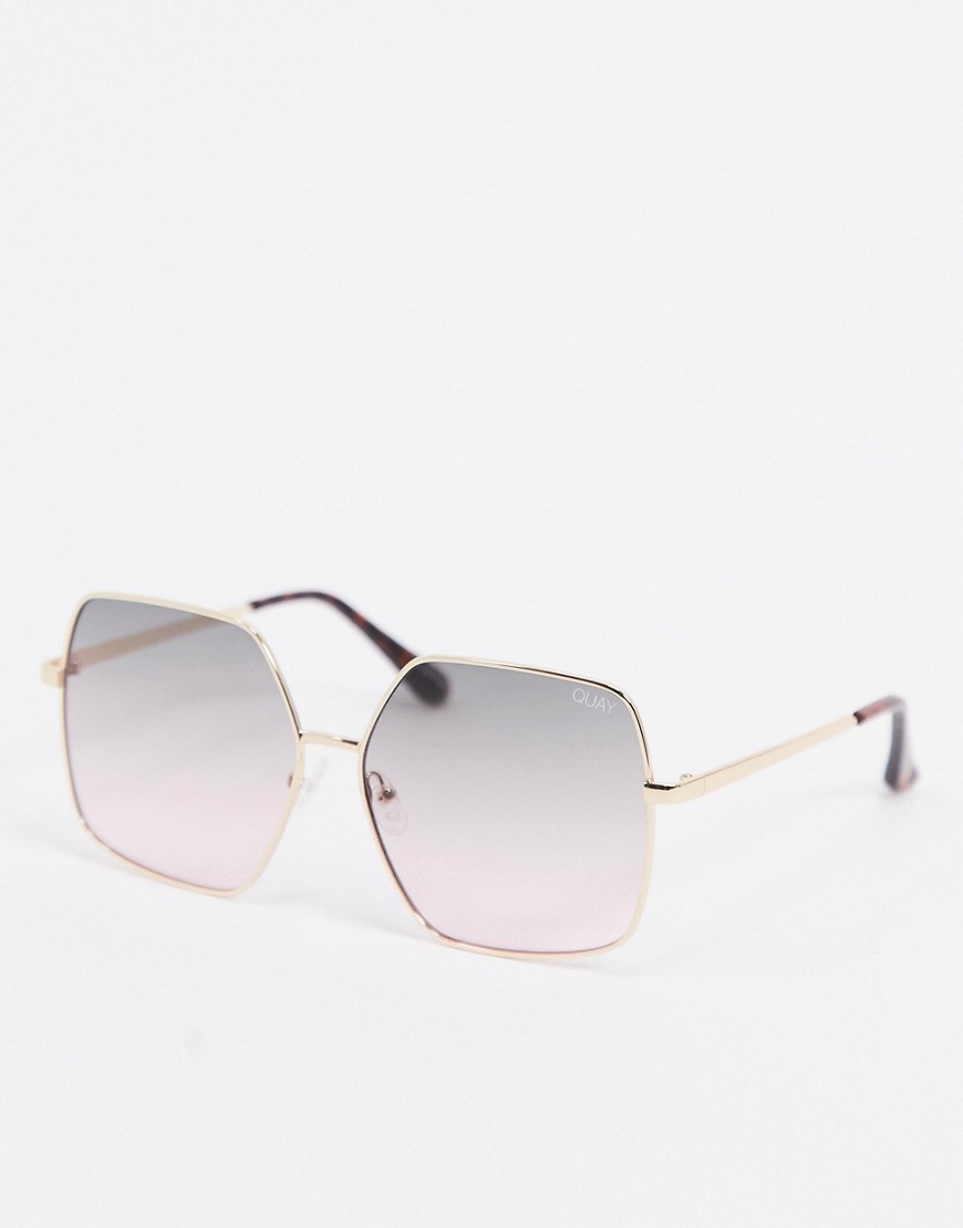 Quay Australia Backstage oversized sunglasses in gold with blue lens