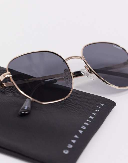 Quay Australia Big Time hexagonal sunglasses in gold | ASOS display picture 3