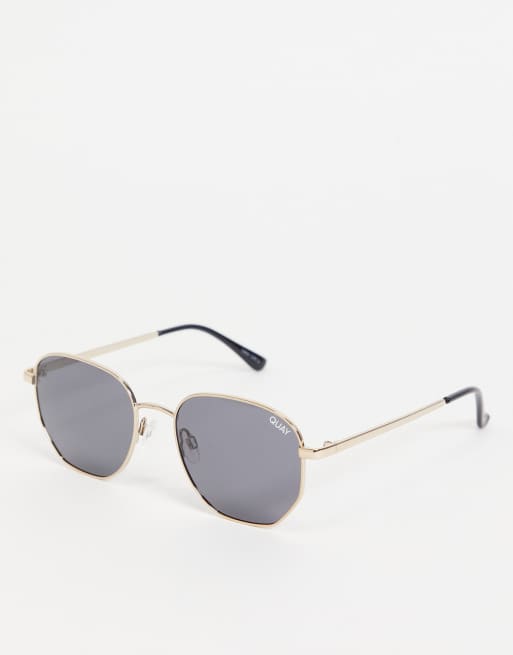 Quay Australia – Big Time – Sechseckige Damensonnenbrille in Gold mit polarisierten Gläsern