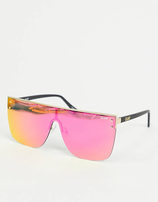 Quay Australia Blocked flatbrow sunglasses in gold with pink lens