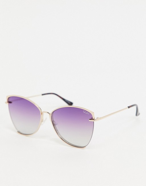Quay Australia Dusk to Dawn oversized cat eye sunglasses in gold with purple fade lens