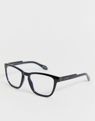 Quay Australia – Hardwire – Brille mit klaren Gläsern in Schwarz und Lichtblocker in Blau
