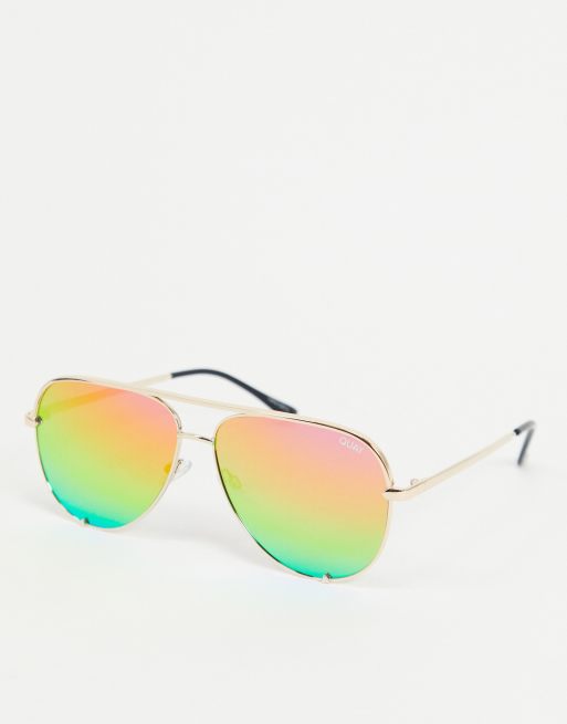 Quay Australia High Key aviator sunglasses in gold with rainbow lens