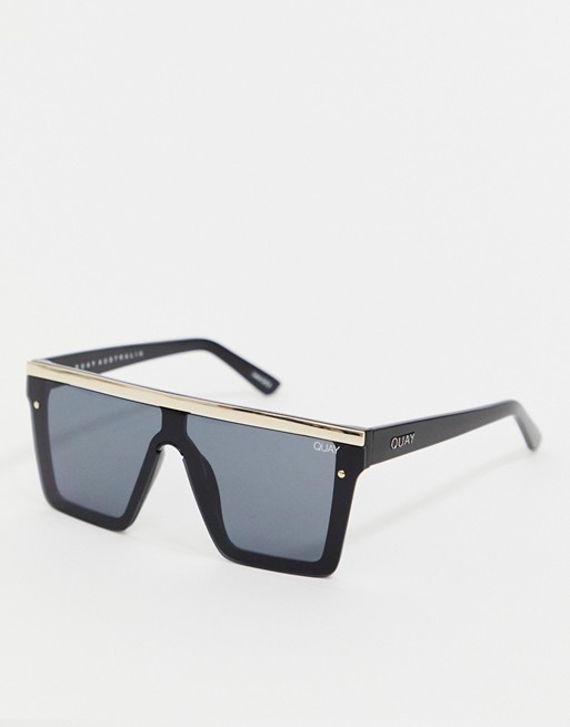 Quay Australia Hindsight flatbrow sunglasses in black & gold