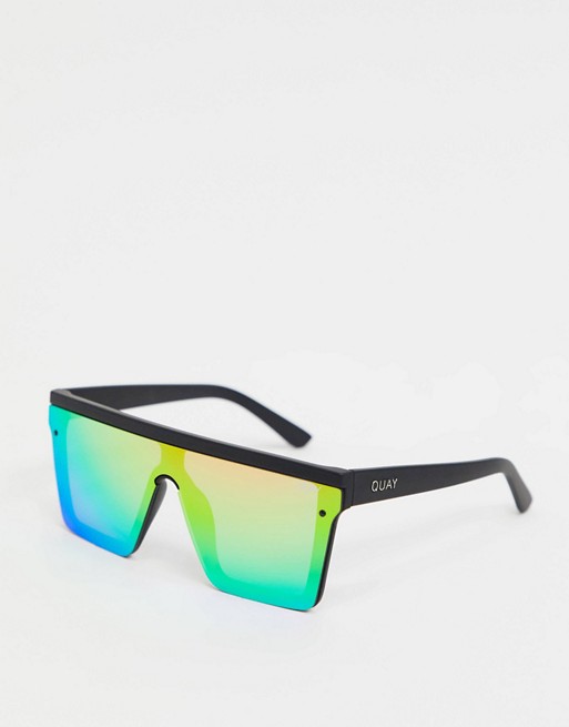 Quay Australia Hindsight visor sunglasses in black with rainbow lens