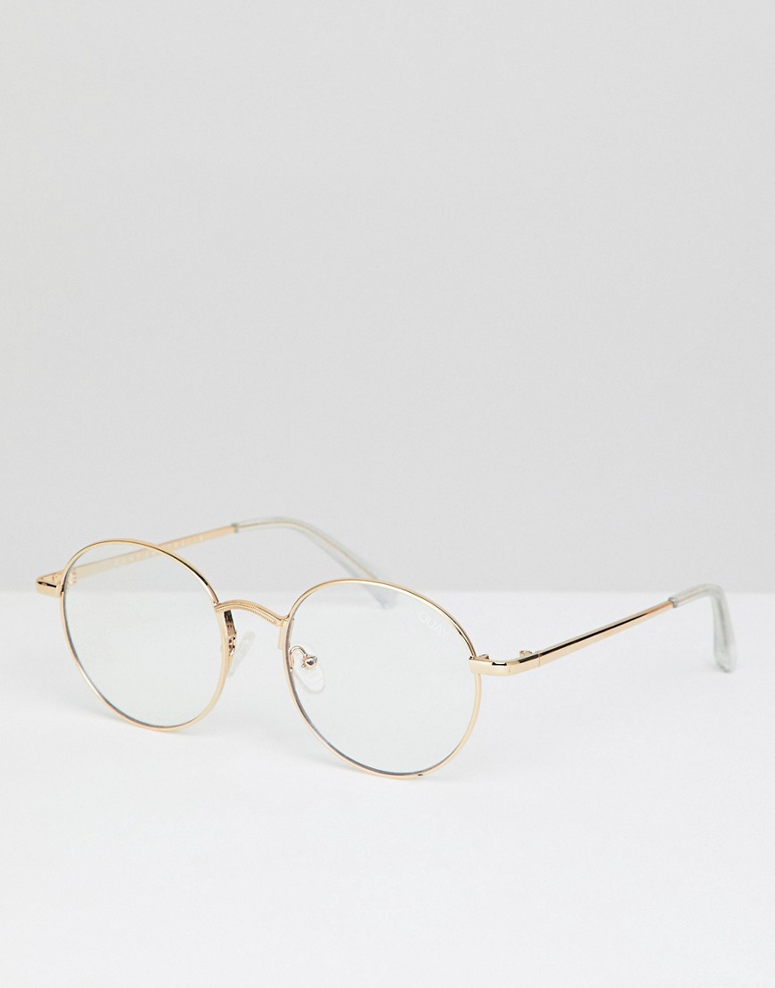 quay australia - i see you - occhiali rotondi con lenti trasparenti anti luce blu-oro