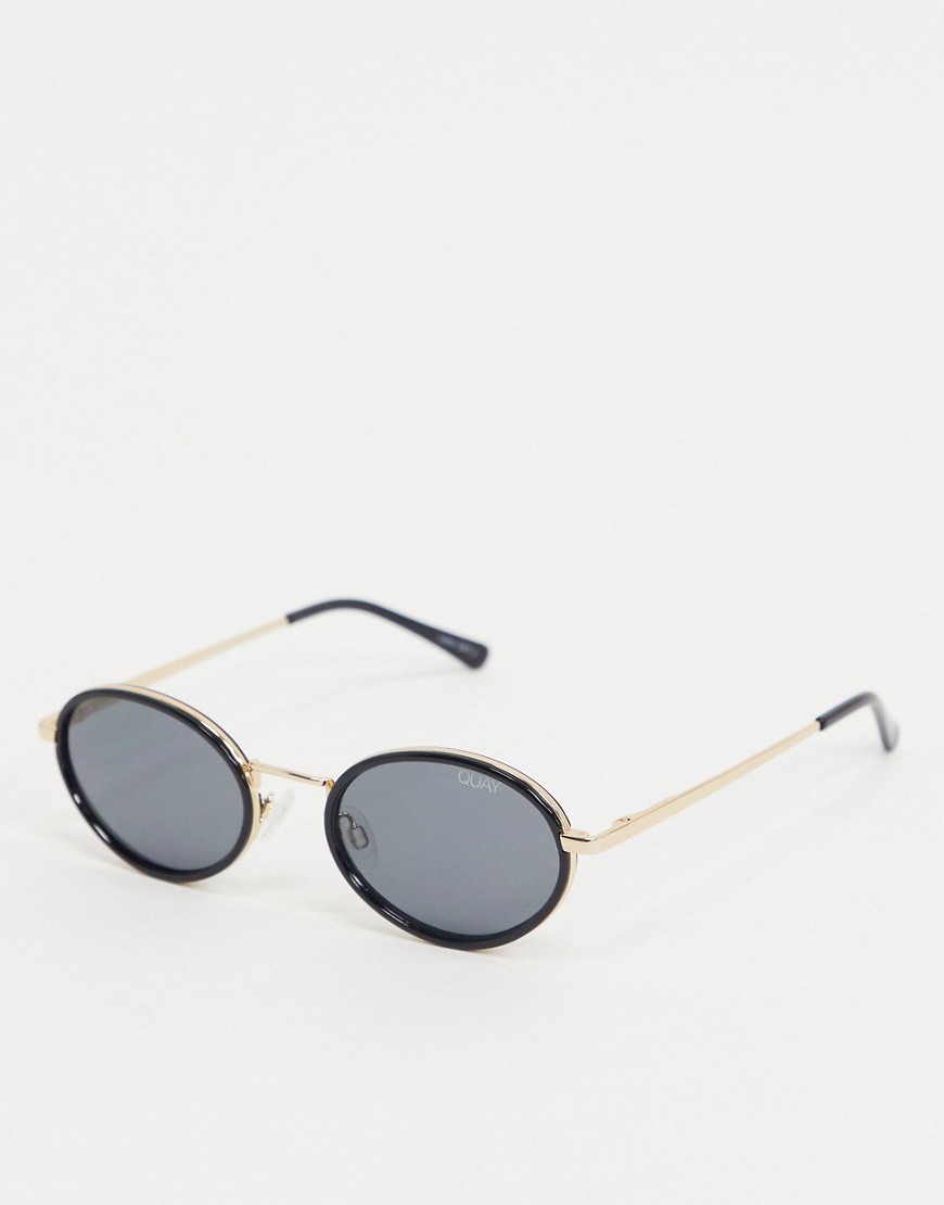 Quay Australia Line Up round sunglasses in black and gold