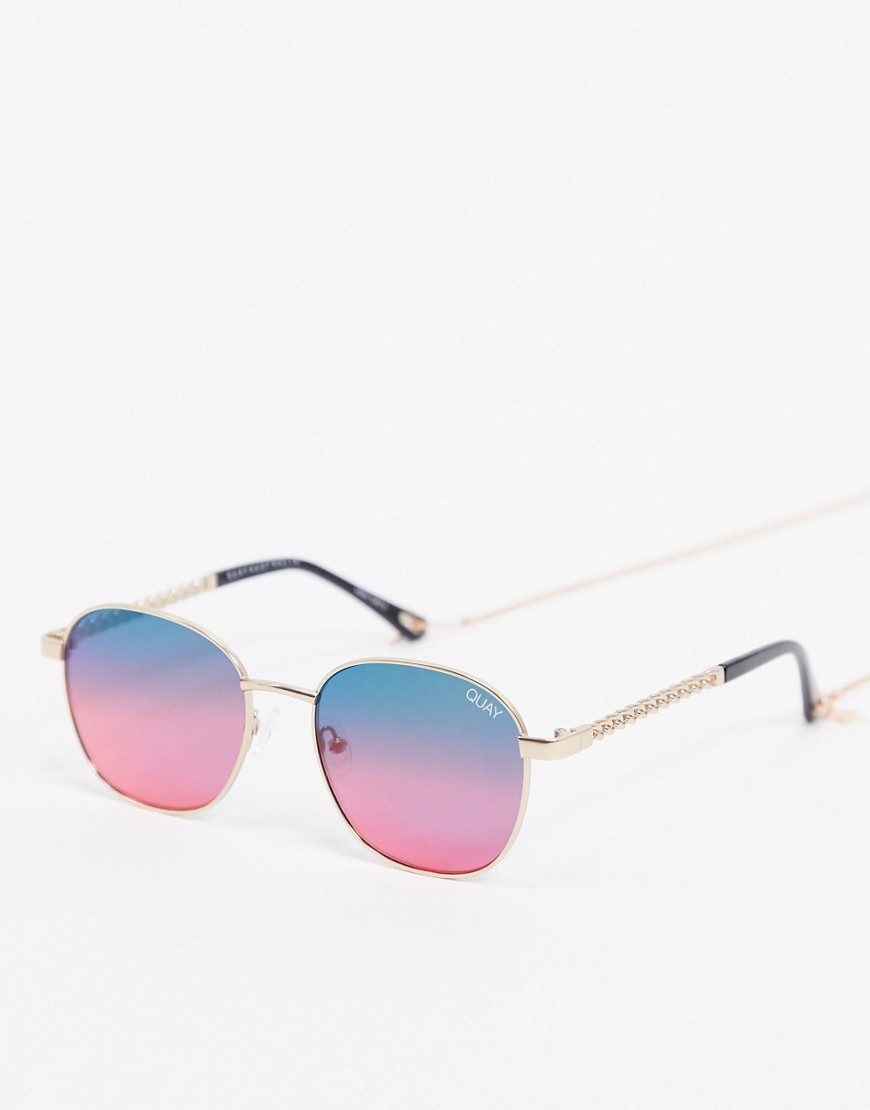 Quay Australia Link Up round sunglasses in gold with multicoloured lens