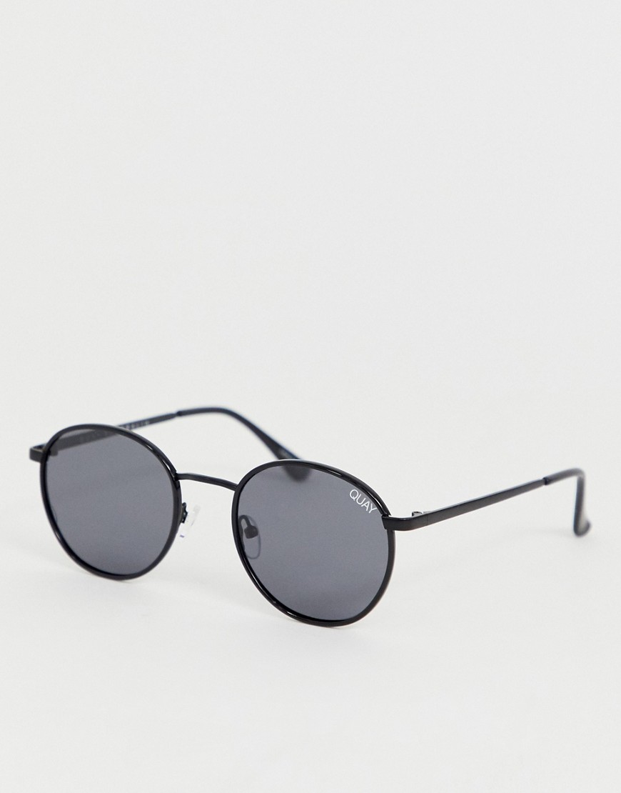 quay australia omen round sunglasses with polarised lens in black