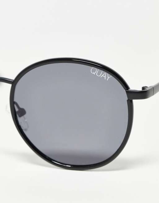 Quay Australia Omen round sunglasses with polarised lens in black, 3 of 4