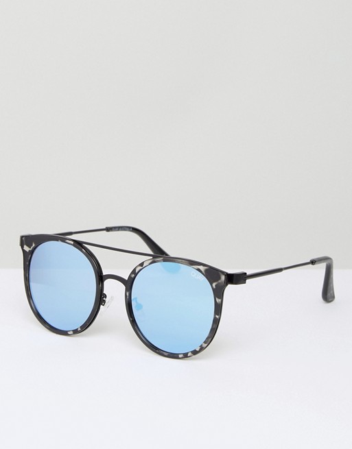 Quay Australia round sunglasses kandygram in black tort with blue mirror lens
