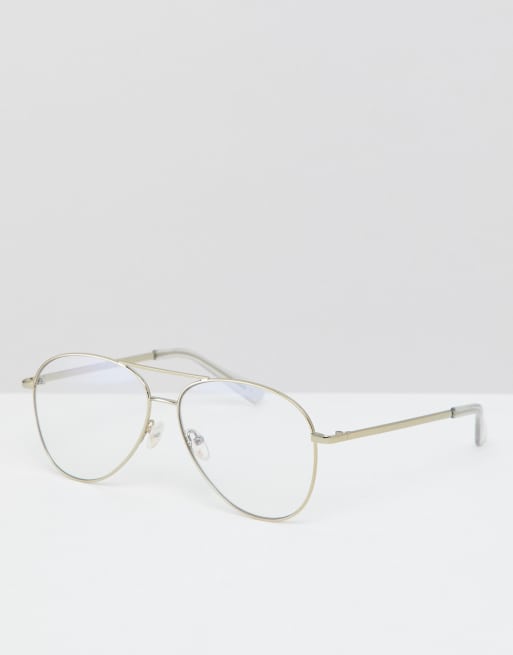 Quay Australia – Still Standing – Guldfärgade aviator-glasögon med genomskinliga glas och blåljusfilter