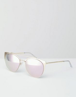 Quay Australia - Tell me why - Metalen cat eye-zonnebril met roze spiegelglazen-Goud