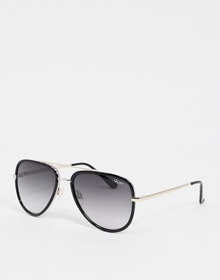 QUAY UNISEX ALL IN MINI SUNGLASSES IN BLACK,QU-000607-BLK/SMKFD