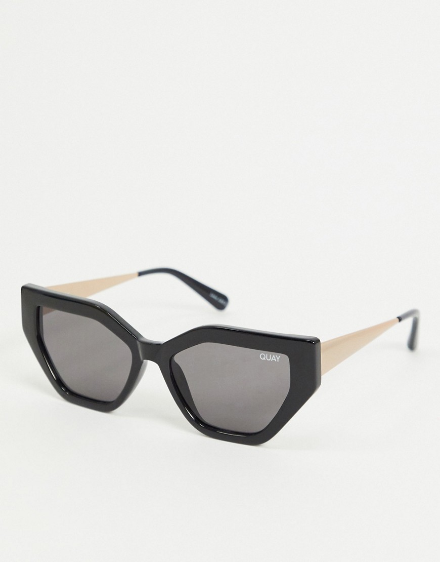 Quay Vinyl Slim Cat Eye Sunglasses In Black