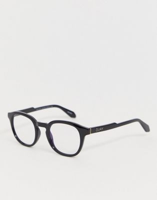 Quay Australia - walk on - vierkante bril met ongekleurde glazen en zwart montuur en blauw lichtfilter