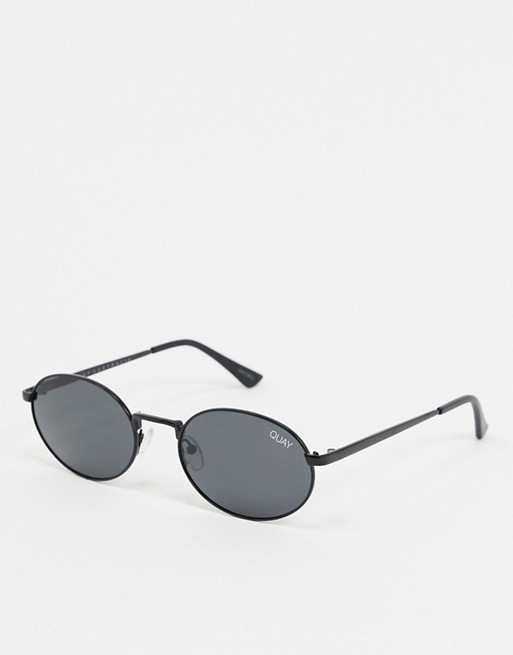 Quay autopilot mini oval sunglasses in black