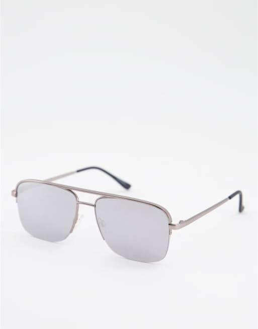 Quay aviator matte silver sunglasses | ASOS display picture 1