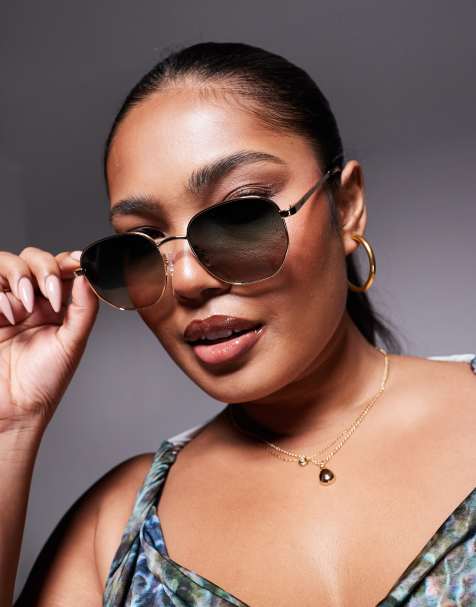Quay Big Time round metal sunglasses in gold with green lens - view 1