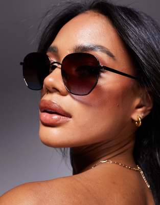 Quay Big Time round metal sunglasses with brown/blue gradient lens