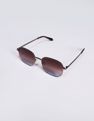 Quay Big Time Round Metal Sunglasses With Brown/blue Gradient Lens In Black