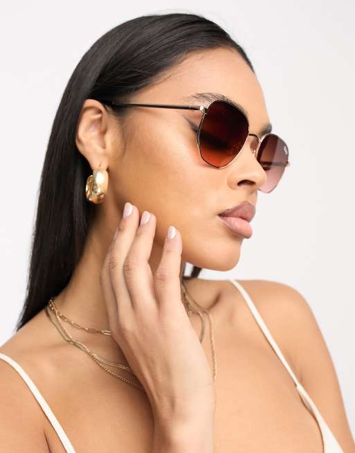 Quay Big Time round sunglasses in gold and pink gradient ASOS