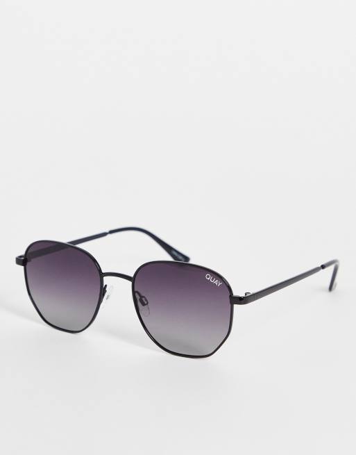 Quay Big Time round sunglasses with polarised lens in black