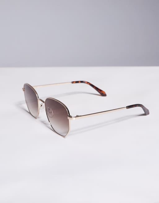 Quay – Big Time – Runde Metall-Sonnenbrille in Goldoptik mit braunen Gläsern, 2 von 3