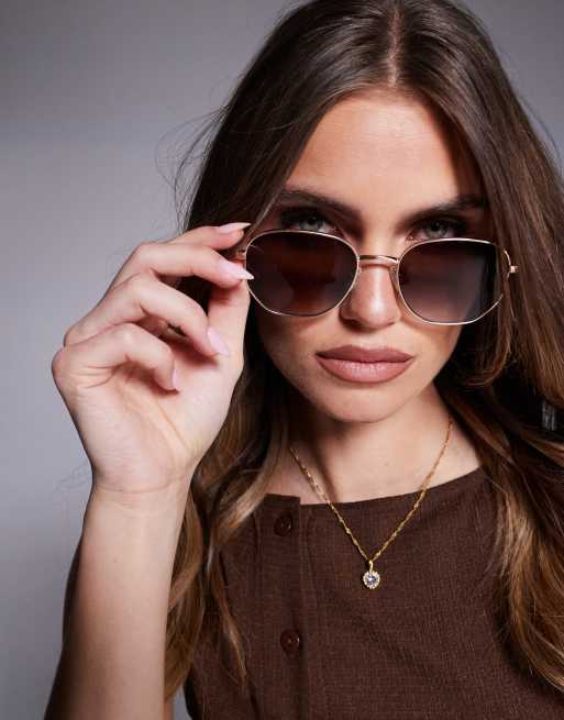Quay – Big Time – Runde Metall-Sonnenbrille in Goldoptik mit braunen Gläsern, 3 von 3