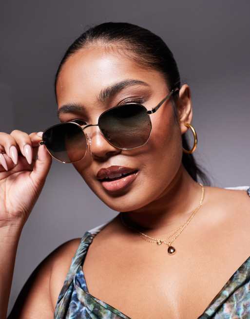 Quay – Big Time – Runde Sonnenbrille aus goldfarbenem Metall mit grünen Gläsern