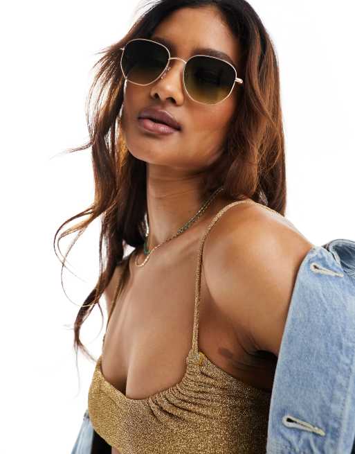 Quay – Big Time – Runde Sonnenbrille in Schwarz und Grün mit strukturiertem Gestell