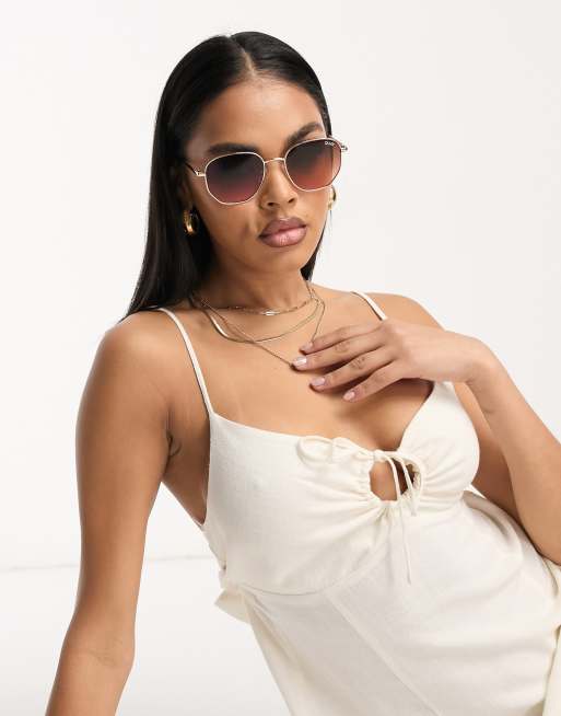 Quay – Big Time – Runde Sonnenbrille mit Farbverlauf in Gold und Rosa, 4 von 4