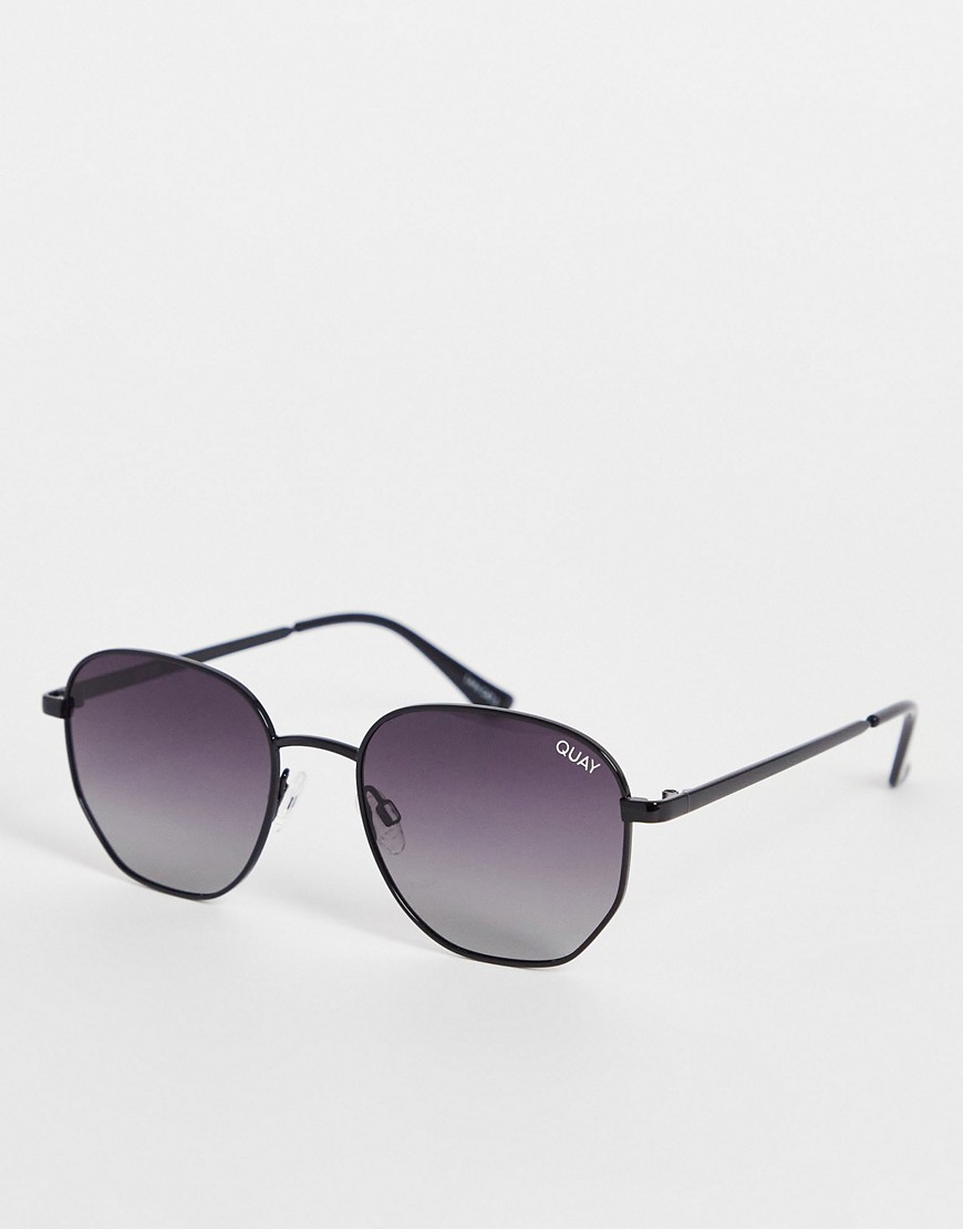 quay - big time - sorte runde solbriller med polariserede glas