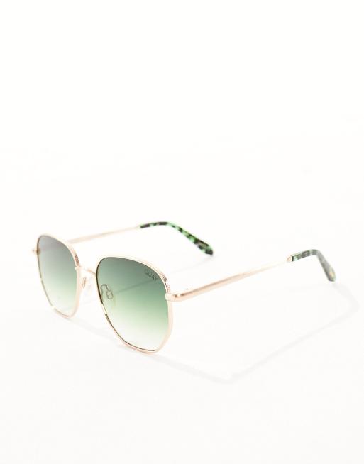 Quay big time textured frame round sunglasses in black and green, 2 of 4