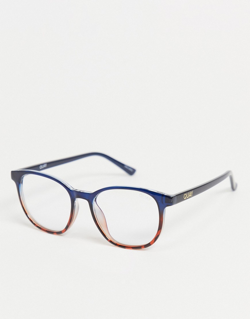 quay - blueprint - occhiali rotondi unisex blu navy tartarugato con lenti per luci blu
