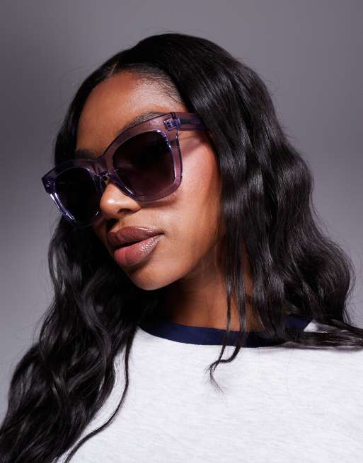 Quay busy busy oversized square sunglasses in pink with brown lens