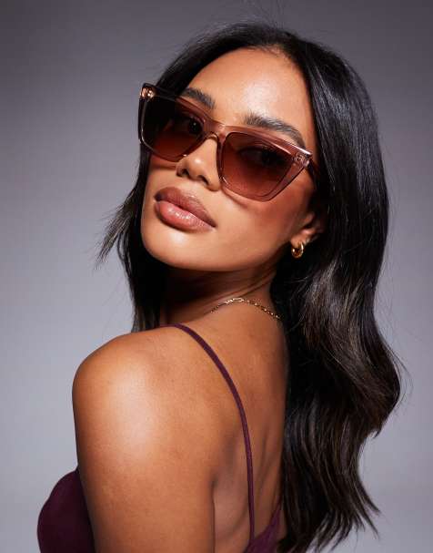 Quay Call The Shots cat eye sunglasses in clear pink with brown sepia lens - view 1