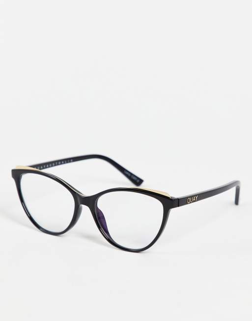 Quay – Cat-Eye-Brille mit schwarzem Rahmen und Blaulichtfilter