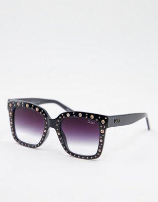 Quay cat eye sunglasses in black with rose gems