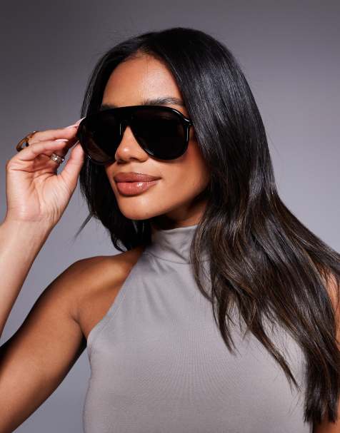 Quay Chart Topper aviator sunglasses in black smoke - view 1