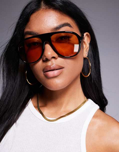 Quay chart topper aviator sunglasses in black with yellow lens - view 1