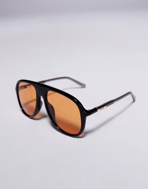 Quay chart topper aviator sunglasses in black with yellow lenses