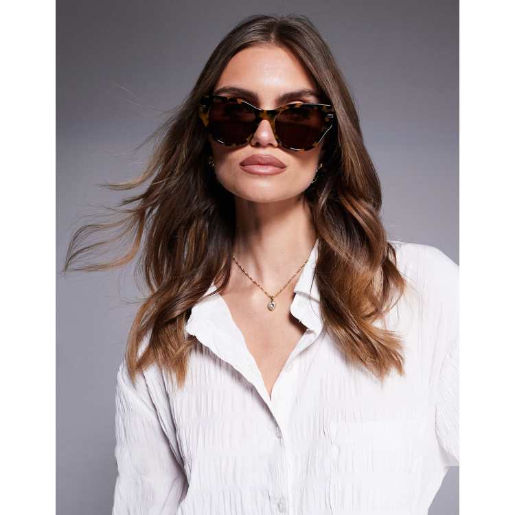 quay australia chit chat yellow clear modern retro cat eye sunglasses eyewear Quay chit chat cat eye sunglasses in tortoiseshell | ASOS main image 2